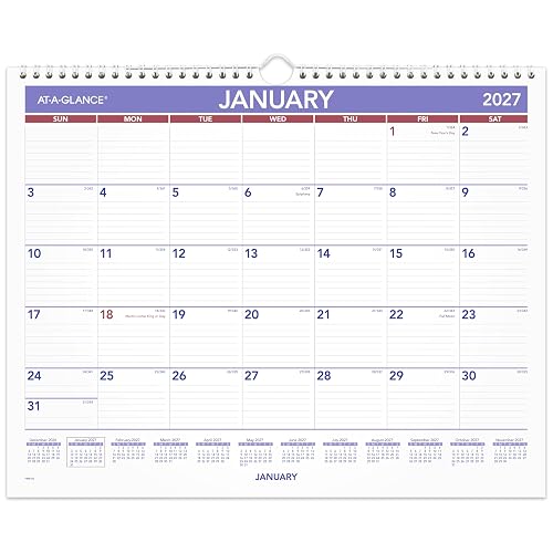 AT-A-GLANCE 2027 Wall Calendar, Monthly, 15" x 12" Planner, Ruled Daily Blocks (PM82827), White