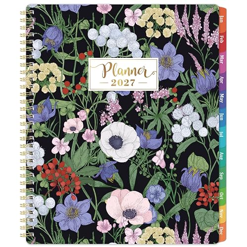 2027 Planner - 9" x 11", 2027 Planner Weekly and Monthly, 12 Months | JAN 2027 - DEC 2027, Planner 2027 with Tabs, Calendar with Twin-Wire Binding, Inner Pocket, Thick Paper - Flower