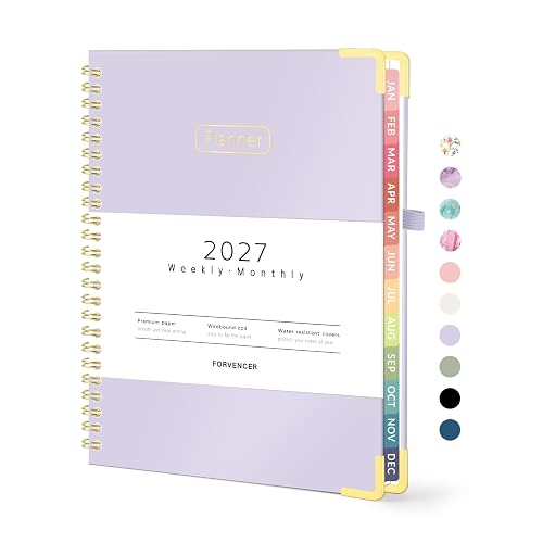 Forvencer 2027 Planner, Hardcover Calendar Planner Jan - Dec 2027, 6"x8" | Spiral Weekly & Monthly Planner, Daily Agenda Book with Tabs, Daily Journal Organizer for Office Home School, Purple