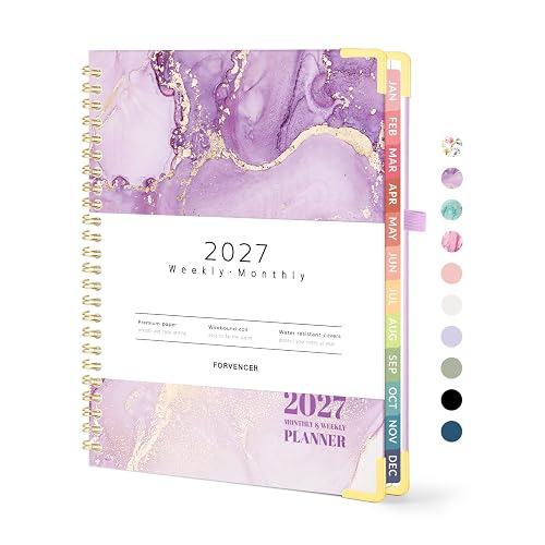 Forvencer 2027 Planner, Hardcover Calendar Planner Jan - Dec 2027, 6"x8" | Spiral Weekly & Monthly Planner, Daily Agenda Book with Tabs, Daily Journal Organizer for Office Home School, Purple Marble