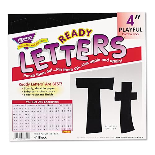 TREND Enterprises, Inc. T-79741 Black 4" Playful Combo Bulletin Board Ready Letters