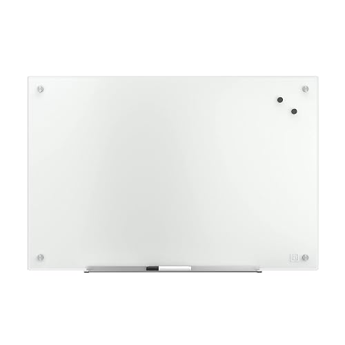 TRU RED Magnetic Tempered Glass Dry Erase Board, White, 3x2 Ft | Wall-mounted whiteboard for offices, classrooms, or home workspaces.