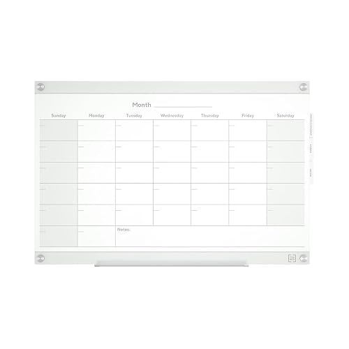 Staples Templated Magnetic Glass Dry-Erase Whiteboard, 3x2 Feet | Smooth glass surface for notes, planning, and office displays.