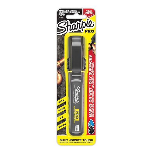 Sharpie Pro Permanent Marker, Medium, Chisel Tip, Black Marker (2018329) | Anti-Roll Barrel Shape, Durable Tip, Ink Formulated To Mark On Wet, Oily, Dusty and Abrasive Surfaces