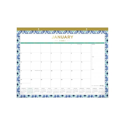 2027 Blue Sky Day Designer Tile 22" x 17" Monthly Desk Pad Calendar, Blue/White (133694-27)