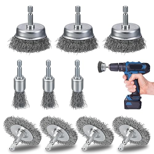 MIKILIKIEN 10 Pcs Drill Wire Brushes Wire Wheel Cup Brushes | 1/4 inch hex shank, Suitable for Rust Cleaning, Stripping & Abrasive Applications