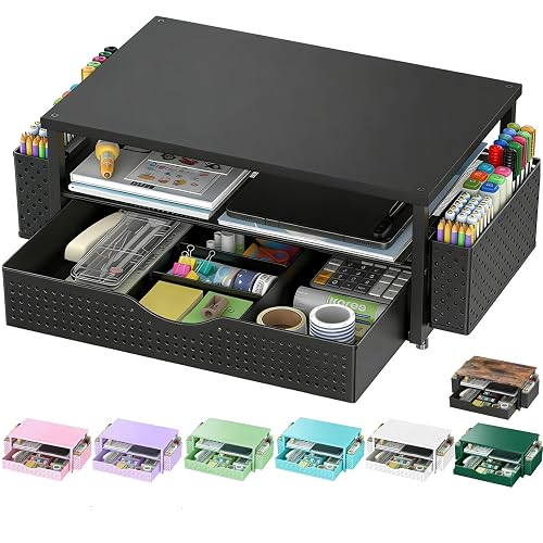 Spacrea Desk Organizers and Accessories, Printer Stand with Storage, Black | Drawer and 2 Pen Holder, Applicable to Monitor Stand, Printer Stand, Latpot Stand