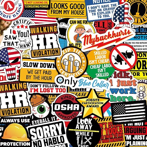 306 PCS Funny Hard Hat Sticker Pack for Adults - Waterproof Vinyl for Welding Helmet, Tool Box, Construction, Electrician, Mechanic Tools - Blue Collar Accessories