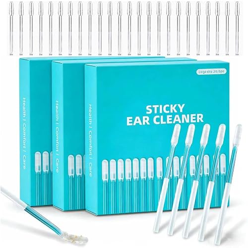 Sticky Ear Cleaning Sticks, Gentle Adhesive Ear Picks for Ear Wax Removal, Reusable Soft Rubber Ear Cleaning Tools, Home Personal Care Kit(3 Boxes 72 Counts)