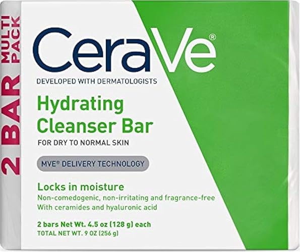 CeraVe Hydrating Cleanser Bar, Soap-Free Face & Body Cleanser, 2-Pack | Soap-Free Body Wash and Facial Cleanser with Ceramides Thoroughly Cleanses without Stripping Skin Of Natural Moisture