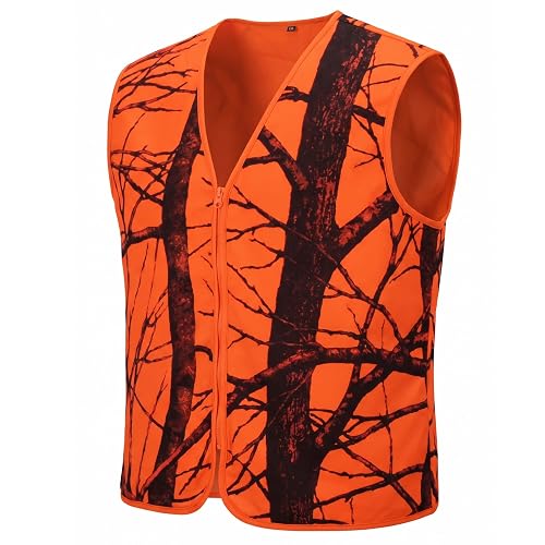 Volein Blaze Orange Camo Hunting Vest, Lightweight, Zipper Closure