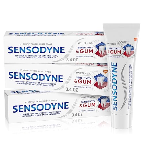 Sensodyne Sensitivity & Gum Whitening Toothpaste, 3.4 Ounces (Pack of 3) | Toothpaste for Sensitive Teeth & Gum Problems, Active Ingredient Is Stannous Fluoride, Target The Cause Of Early Gum Problems