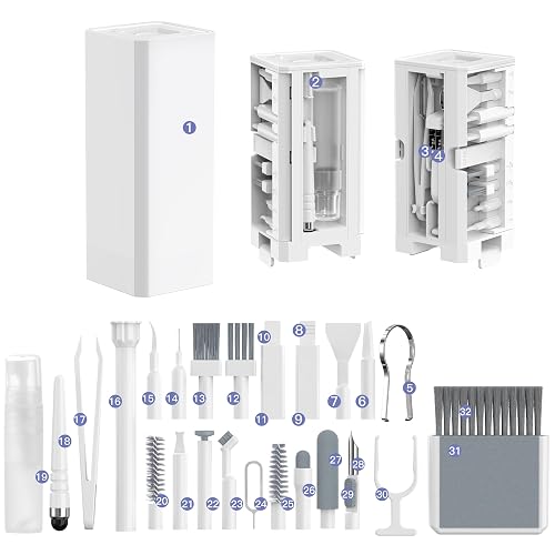 32-in-1 Electronics Cleaning Kit for Phone, Earbuds, Keyboard & Camera Lens | Charging Port Cleaner | Compatible with iPhone, AirPods, Android Devices, Laptop & Monitor | All-in-One Cleaning