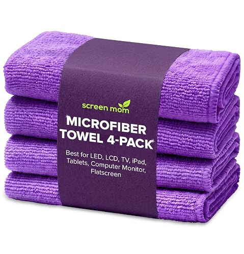 Screen Cleaner 4-Pack Microfiber Cloths for TV, Car, Laptop & Computer | Streak-Free Shine, 15.75"x15.75" in Size, Reusable Washable Towels, Purple, Cleaning Cloth for Electronics & Gadgets