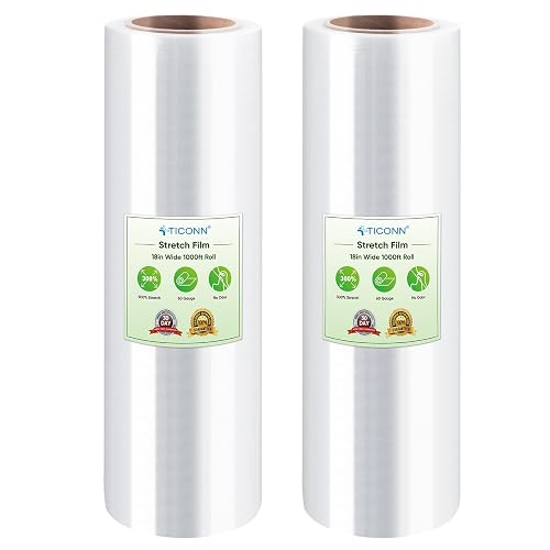 TICONN Stretch Wrap Roll, 18 in x 1000 ft Plastic Wrap for Moving Furniture | Odorless Industrial Strength Stretch Film, 300% Stretchability, Self-Adhering, Ideal for Furniture, Box Protection
