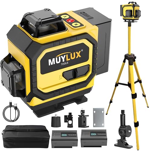 360 Laser Level with Tripod, Self Leveling Laser Leveler Tool, 4x360° Cross Line Laser for Tile, Flooring and Construction, Line Laser Level Kit, laserpower<1mW, 2 Batteries