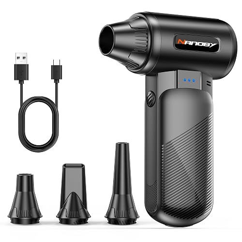 Nanoby X213 Compressed Air Duster, 130000RPM, 3-Speed Adjustable, Electric | Mini Air Blower, Rechargeable, 4 Nozzles, Cordless, 0.5lb Portable, for Computer, Keyboard, House, Outdoor and Car