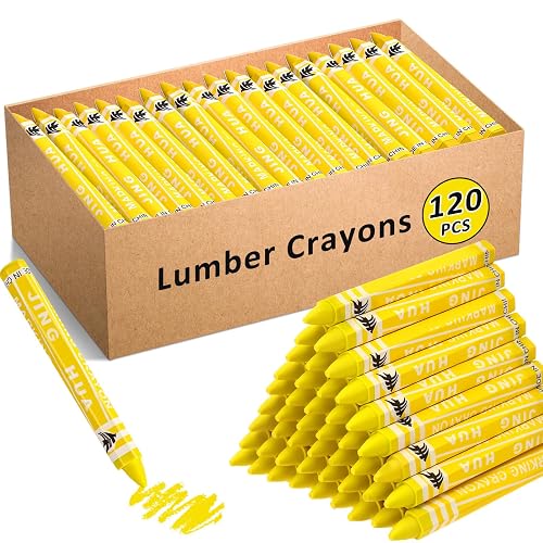 MotiMind 120 Pcs Industrial Lumber Crayons Bulk Wax Tire Marker Construction Marker for Craft Detailed Marking on Lumber Metal Carton Ceramics Concrete Glass Plastic 4.45" x 0.43" (Yellow)