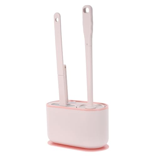 Wall Mounted Toilet Bowl Scrubber Plastic Long Handle Pink | Storage Canister, Matching Holder, Extended Reach for Rims and Edges, Janitorial Maintenance and Public Restroom