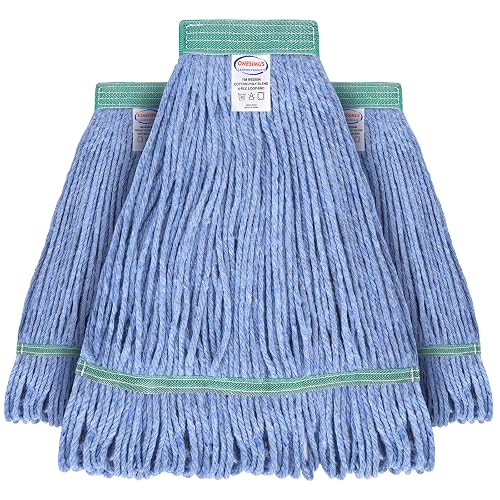 Onesimus 24 oz Mop Head Replacement, Industrial Mops for Floor Cleaning Heavy Duty 4-Ply Cotton Blend Looped End Wet Mop Refills 1.25 in Universal Headband Fit Most Handles, 3 Pack X-Large Blue