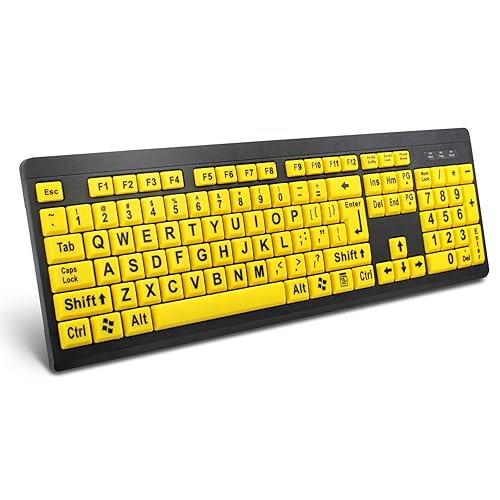 BOOGIIO Large Print Computer Keyboard, Wired USB High Contrast Keyboard with Oversized Print Letters for Visually Impaired Low Vision Individuals (Yellow+Black)