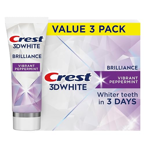 Crest 3D White Brilliance Toothpaste, Vibrant Peppermint, 4.6 oz (Pack of 3), Whiter Teeth in 3 Days, Anticavity Fluoride Toothpaste for 24 Hour Stain Prevention
