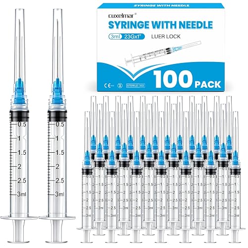 100 pcs 3ml23 G 1 Inch Luer Lock for Scientific Labs Refilling Inks, Individually Wrapped