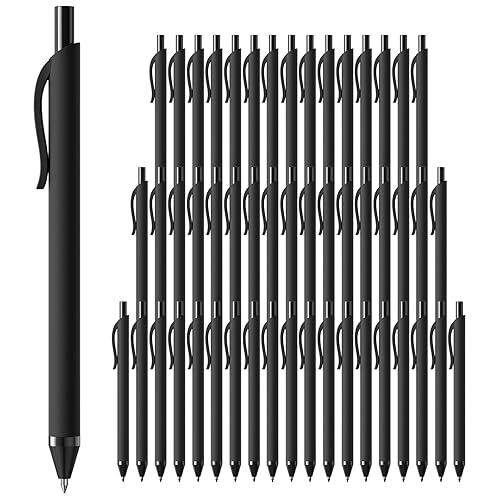 InkSlick Black Pens Bulk 50 Pack 1.0mm Ballpoint Pen for Smooth Writing | Medium Point No Bleed Retractable Black Ink Click Pens for Office School College Work, Servers Teachers (Black)