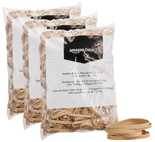 Amazon Basics Rubber Bands, Office Supplies, Size 64 (1/4"), 320 Bands/1 lb Pack, 3-Pack, Tan