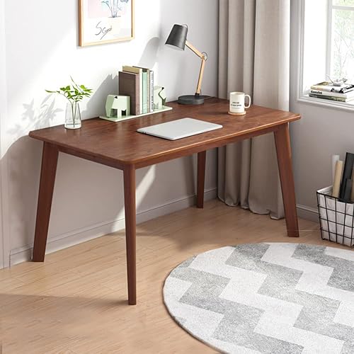 IOTXY Simple Wooden Writing Desk - 39" W PC Laptop Computer Table, Walnut | Nordic Minimalist Style, MDF Tabletop, Solid Wood Legs, Home Office Workbench for TV Stand Music Video
