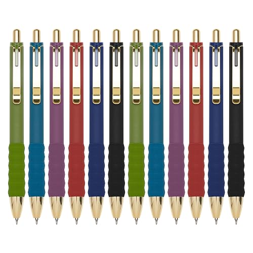 Linbsunne Gel Pens Black Ink Pen 0.5mm Fine Point, Vintage-12 pcs | Smooth Writing, Retractable Pens with Soft Grip, Office School Supplies for Nurses Teachers, Quick Dry