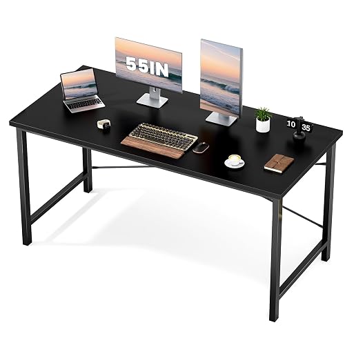 Sweetcrispy 55-Inch Computer Desk for Bedroom, Black | Gaming Writing Work and Study Desk for Home Office, Sturdy Metal Frame and Compact Modern Design with X-Shaped