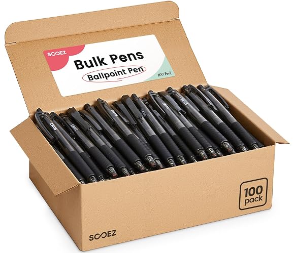 Sooez 100 Pack Bulk Pens Ballpoint, Smooth Writing Pens with Soft Grip | Retractable Black Ink Pen, Medium Point 1.0mm Pens for Journaling, Long Lasting Office Supplies for Nurse,Server, Note Taking
