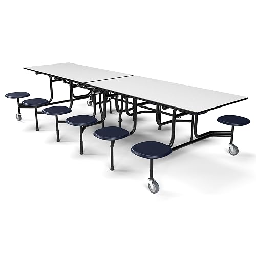 Palmer Hamilton 12' Mobile Cafeteria Table with 12 Stools, Made in USA | Commercial heavy duty folding school lunch table with wheels, lifts easily, folds compact for schools and cafeteria