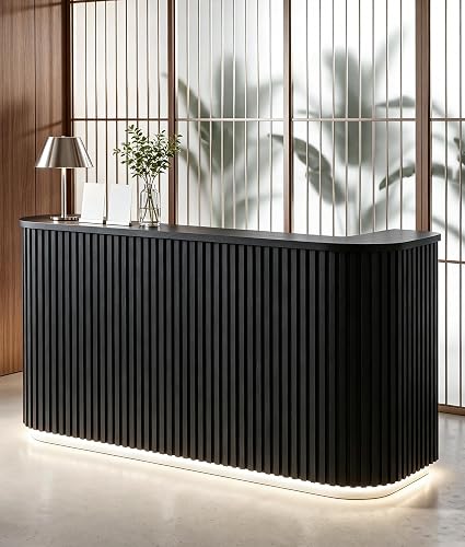 Hulvami Modern Large Commercial Reception Desk with Counter, Front Reception Desk Counter Table with Lockable Drawers, Cabinet for Salon, Retail Store, Office Lobby, Black, 71''Lx24''Wx40''H