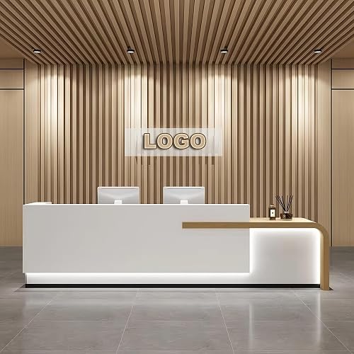 odrma Reception Desk, Large Front Desk Reception Counter with Counter with Hidden LED for Office Reception Clothing Store, Ships in One Piece, No Assembly Required, Customized Logo