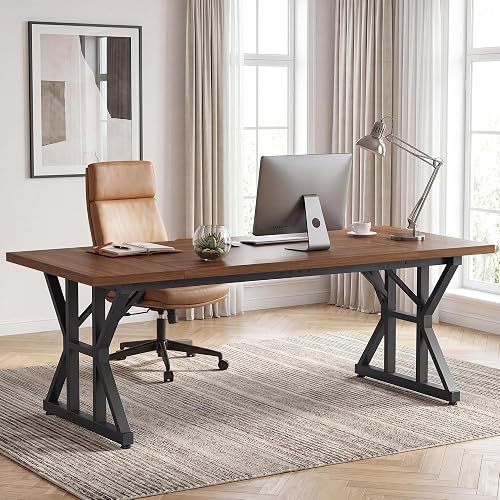 YOUDENOVA 71 Inch Executive Desk, Large Computer Office Desk Workstation with Thick Desktop & Heavy Duty Metal Legs, Modern Industrial Writing Study Table for Home Office (Deep Brown/Black)
