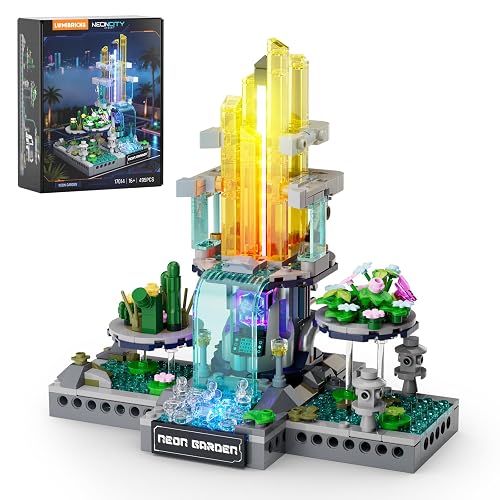 Lumibricks Cyberpunk Neoncity Garden Lighting Building Set - 495Pcs | RGB Sound-Reactive Lighting, 5 Modular Display Shapes, And Hidden Wiring. A Complete Cyberpunk Diorama For Adult Desks