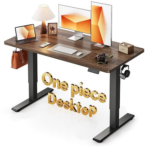 CubiCubi 48 x 24 Electric One-Piece Standing Desk, Dark Walnut | Whole-Piece Desktop, Seamless Design, Height Adjustable Computer Desk, Sit Stand up Home Office Workstations