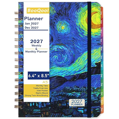 2027 Planner – Weekly ＆ Monthly Planner 2027, Jan.2027 - Dec.2027, 6.4" x 8.5", 2027 Calendar Planner with Tabs, Hardcover, Strong Binding, Thick Paper, Back Pocket, Elastic Closure, Inner Pocket