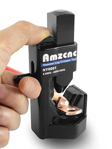 AMZCNC Hammer Lug Crimper, 8 AWG-4/0 AWG Battery Cable Crimper | Electricians & DIY Users, Heavy Duty Wire Crimper for Battery Cables, Welding Cables, Copper Lugs & Terminals