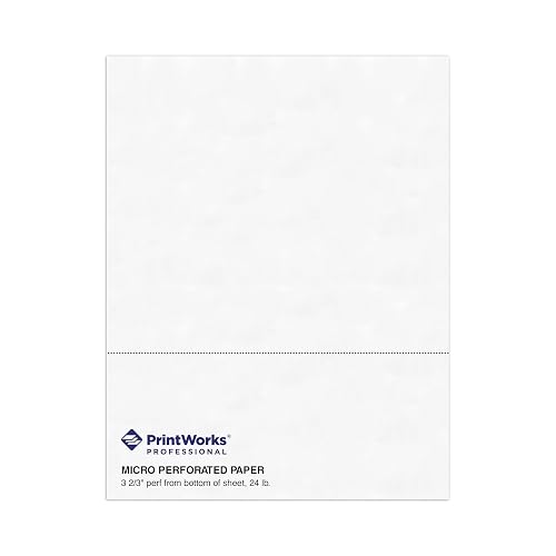 PrintWorks Professional 3 2/3" Horizontal Perforated Paper 8.5” x 11” - Perfect For W-2, 1099, & Statement Use - Made in the USA - 500 Sheets - 20 lb - Printer Compatible - White (04124)