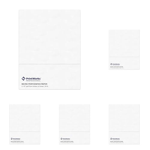 PrintWorks Professional 3 1/2" Horizontal Perforated Paper 8.5” x 11” - Perfect For W-2, 1099, & Statement Use - Made in the USA - 24 lb - Printer Compatible - White (04130), 500 Sheets (Pack of 5)