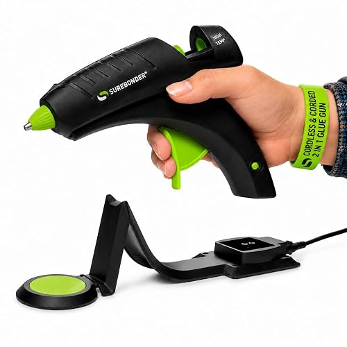Surebonder Cordless Hot Glue Gun, High Temperature, Full Size, 60W, 50% More Power - Sturdily Bonds Metal, Wood, Ceramics, Leather & Other Strong Materials (Specialty Series CL-800F)