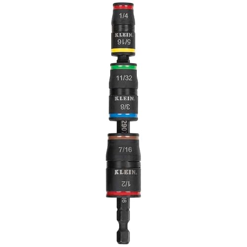 Klein Tools 32907 Impact Driver, 7-in-1 SAE Impact Socket Set, Flip Socket Set with 1/4, 5/16, 11/32, 3/8, 7/16 and 1/2-Inch Nut Driver Sizes and 1/4-Inch Bit Holder, 5-Inch Shaft