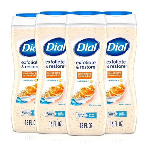 Dial Body Wash, Orange Extract & Cocoa Butter, Vitamin E, 16 Fl Oz, 4 Count | Gentle formula for daily use, Helps nourish skin, No parabens or sulfates, Dermatologist tested, Leaves skin feeling restored