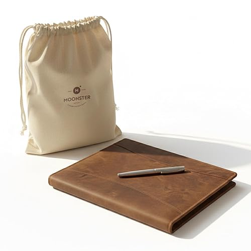 Moonster Leather Portfolio Professional Organizer Padfolio – Resume Folder with Luxury Pen - Leather Binder Portfolio Writing Pad with Business Card Holder - Portfolio Folder for Men & Women
