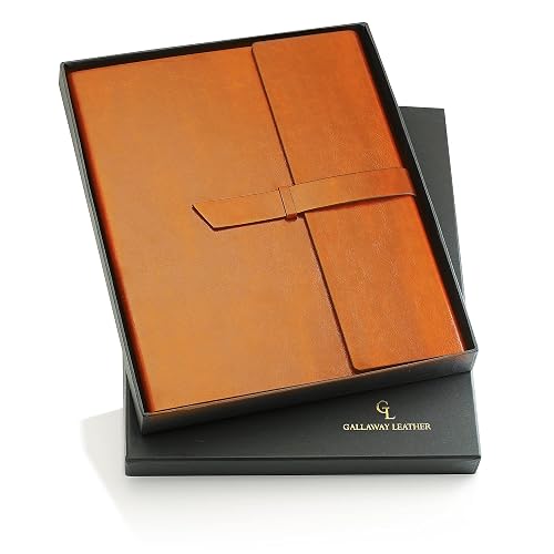 GALLAWAY LEATHER Padfolio Folder – Slim Portfolio Organizer Holder for Letter Legal A4 Note Pads Notebooks for Men and Women Refillable Business Leather Folio Binder, Brown
