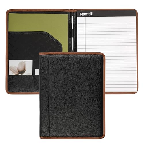 Samsill Professional Padfolio, Hampton Collection, Black/Brown Faux-Leather Business Portfolio, Includes 8.5 x 11 Writing Pad