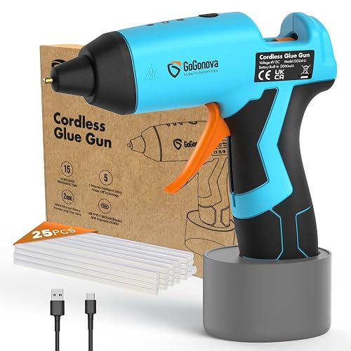 GoGonova Cordless Hot Glue Gun Kit, 2Ah Battery, Includes 25 Glue Sticks | 15s Fast Preheating, Glue Gun and Sticks Set, Smart Power-off, Anti-Drip for School Crafts, DIY Arts, Home Repairs
